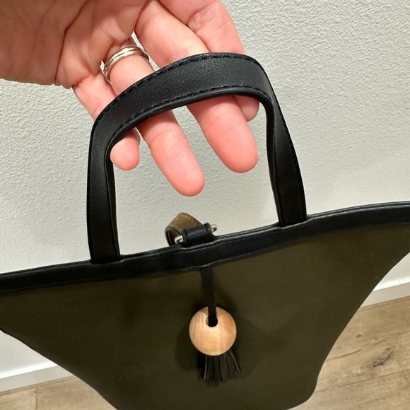 Susen Dubai Olive Green Tote Bag backpack with Black Accents Tassel - Picture 3 of 5